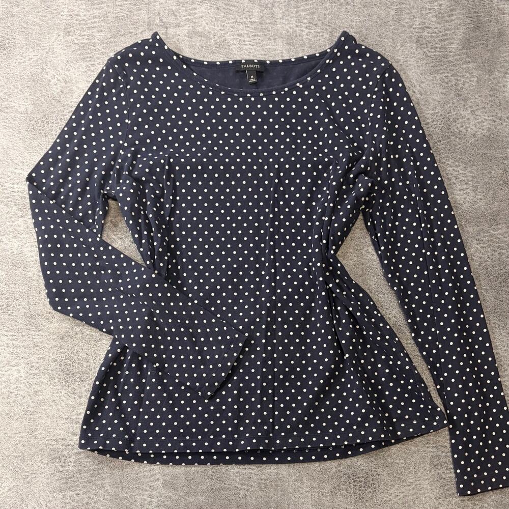 Talbots Navy Polka Dot Long Sleeve Top